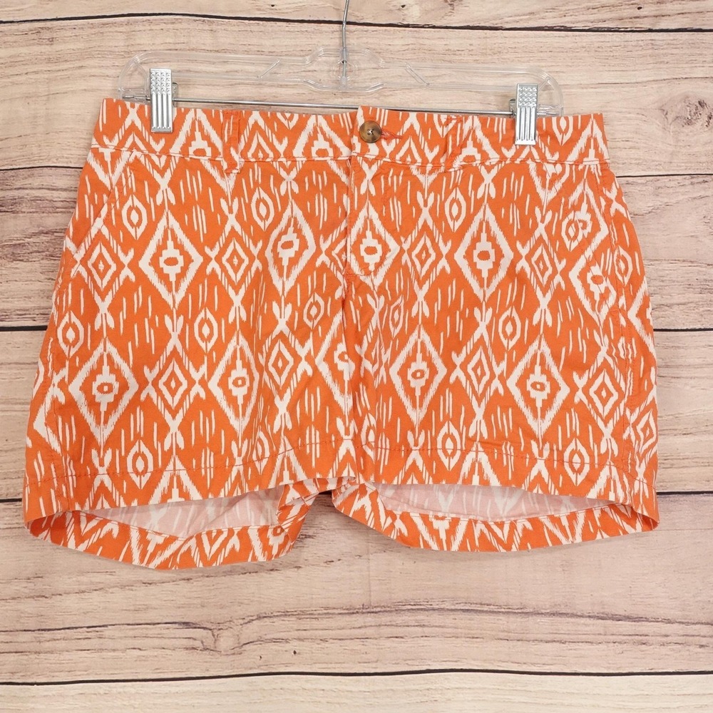 Old Navy Chino Shorts Womens Size 4 Orange Geo Print 32 Waist 4.5 Inseam Twill